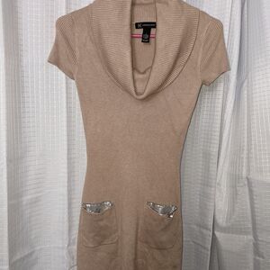 INC International Concepts Beige Sweater Dress with Metallic Details